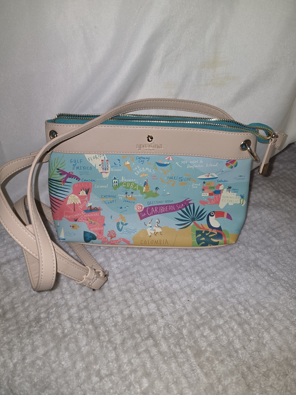 Spartina 449 Pastel Blue & Blush Caribbean Map Crossbody